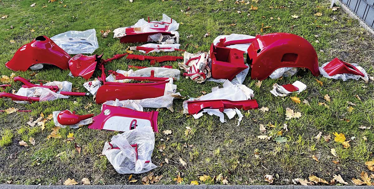 Frisch lackierte Teile