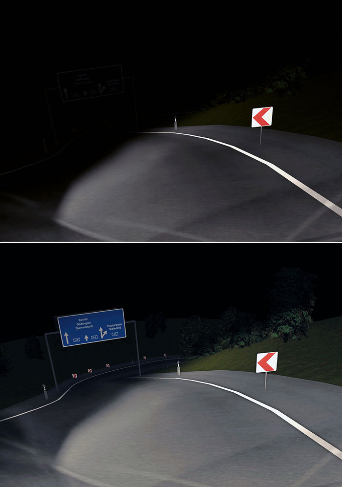 Wirkung des Kurvenlichts der BMW F 900 XR, Modell 2020 (Werksfoto)