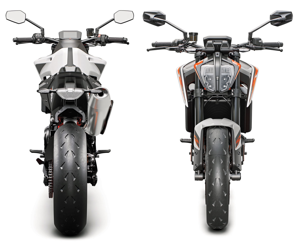 Front- und Heckansicht - KTM 890 Duke R, Modell 2020