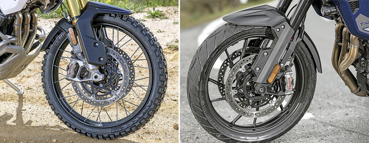 Tiger 1200 – 21 Zoll Rally-Vorderrad mit Offroad-Vorteilen, 19 Zoll bei der GT für Onroad