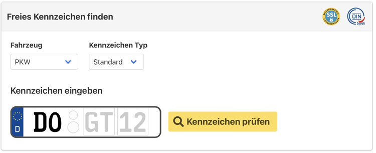 Wunschkennzeichen online finden Wunschkennzeichen online finden
