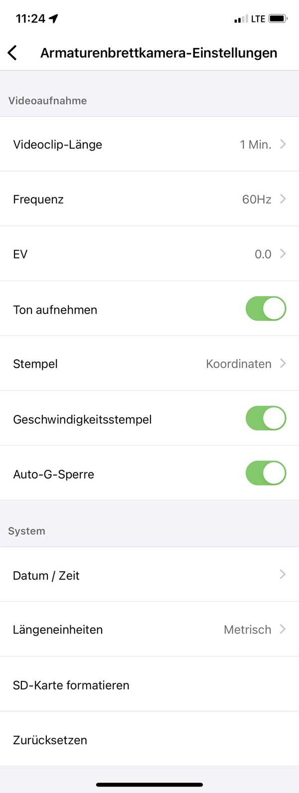 Einstellmöglichkeiten in der MiVue App