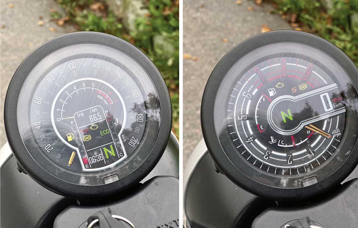 Cockpit im Eco- (links) und im Sport-Mode (rechts) Cockpit im Eco- (links) und im Sport-Mode (rechts)