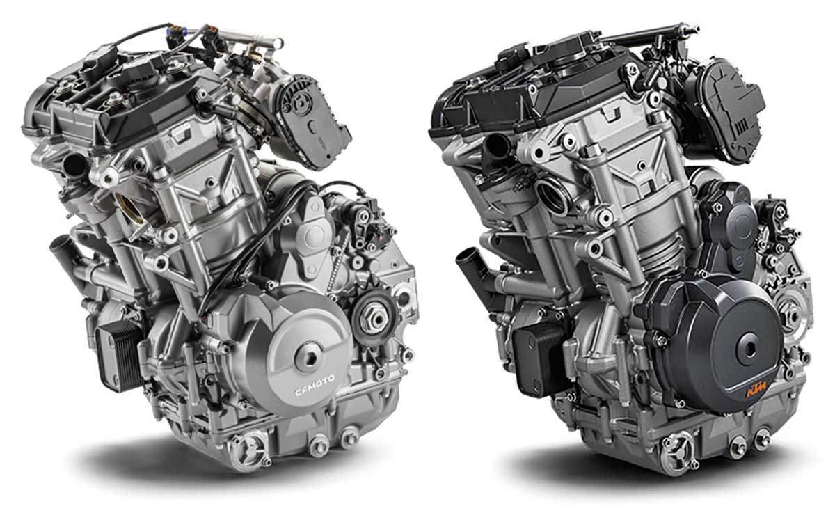 Familienähnlichkeit - links der 800er CFMOTO, rechts der 790er KTM Motor