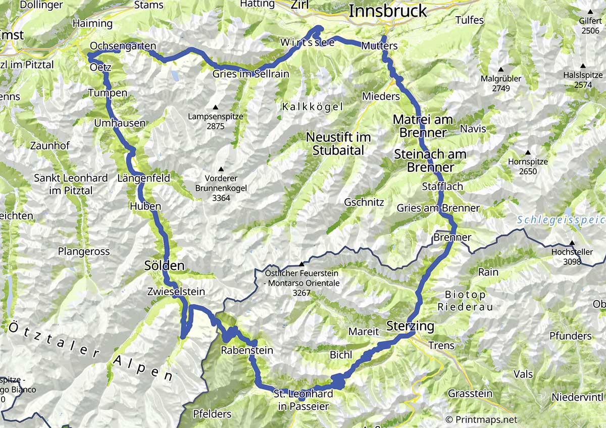 Eine tolle Rundtour (Karte: Copyright Printmaps.net)