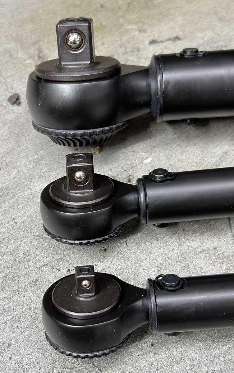 Von oben: 1/2 Zoll, 3/8 Zoll und 1/4 Zoll